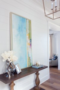 coastal contemporary, chic coastal, home tour, front entrance, foyer, art, shiplap