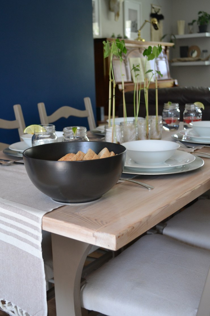 Kitchen table makeover from orange pine disaster to farmhouse chic harvest table with annie sloan Coco and a pickling stain top.